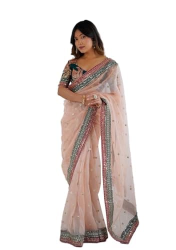 Indya Dusty Pink Thread And Sequins Work Net Saree Set for Cocktail | Indian Ethnic Wear