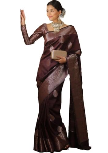 Indya Wine Embroidery Silk Blended Saree Set for Cocktail | Indian Ethnic Wear