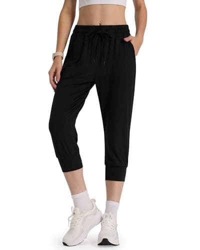 TNNZEET Capri Sweatpants for Women - Cropped Joggers Drawstring Athletic Sweats Lightweight Capri Pants for Women with Pockets Black
