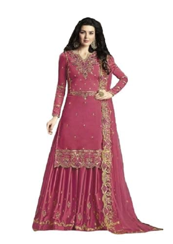 FABMIAMI New Indian/Pakistani Eid Ramzan Special Designer Georgette Sharara/Plazzo Style Salwar Suit for Women FM-15 (US, Numeric, 40, Regular, Regular, Dark Pink)