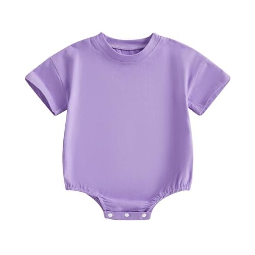Merqwadd Baby Boy Girl Bubble Romper Infant Oversize Plain Crewneck T-Shirt Bodysuit Tops (Lilac, 12-18 Months)