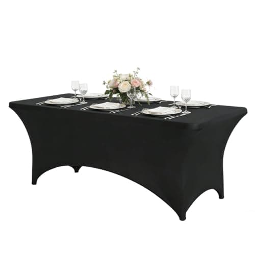 CWK 6FT Stretch Spandex Table Cover for Rectangular Tables - Elastic Fitted Tablecloth for Folding Tables, Wrinkle Resistant, Durable Table Protector for Parties,Weddings,Banquets &Events (Black)