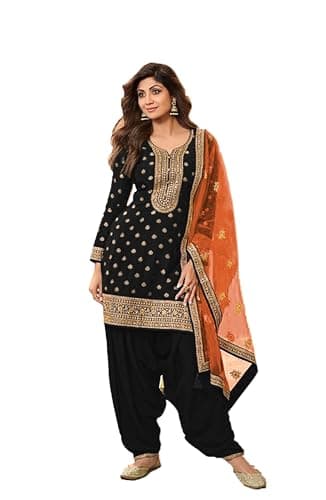 STELLACOUTURE indian punjabi salwar kameez ready to wear patiyala dhoti style wedding party suit for women 2871-O (Black, 42)