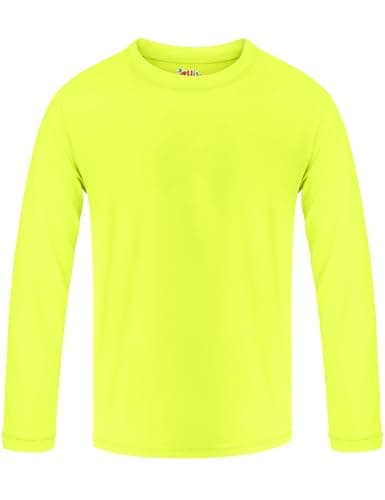 Boys Rash Guard Swim Shirt UPF 50+ Sun Shirt Kids Long Sleeve Swimwear Quick Dry Fit Fishing Water Beach Shirts for Girls Neon Yellow 7-8Y