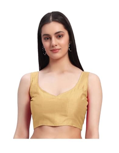 Women's Readymade Sleeveless Saree Blouse Indian Designer Choli Crop Top Wedding Party wear Sari Blouse Beige XXL