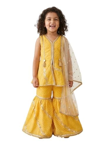 AJ DEZINES Girls Indian Ethnic Wear Salwar Kameez for Kids|Girls Punjabi Suit|Kids Kurta Sharara Set for Girls|Indian Dress-Yellow-26
