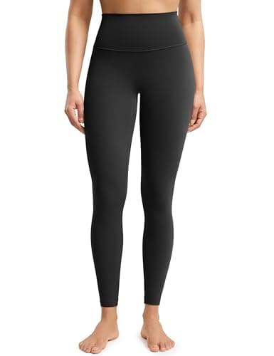 ENERBLOOM Workout Leggings for Women No Front Seam Yoga Pants Athletic High Waisted Soft Gym Tights Running 25" Black Large