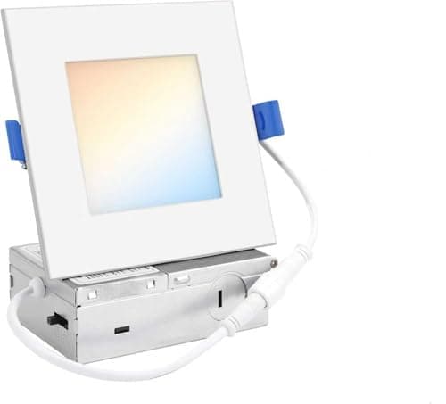 HONZIN Square LED Recessed Lighting 4 Inch, 5CCT Ultra Thin Led Recessed Ceiling Lights 1 Pack, Selectable 2700K/3000K/3500K/4000K/5000K, 9W, IC Rated, Dimmable Square White Trim with Junction Box