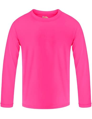 Girls Rash Guard Long Sleeve Swim Shirt UPF 50+ Sun Shirts Quick Dry UV Protection Surfing Fishing Swimming Shirts for Kids Boys Rose Red 7-8Y