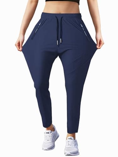 Hidkat Women's Outdoor Hiking Pants Lightweight Comfortable Breathable Quick Dry Stretchy Running Athletic Pants with Zipper Pocket Blue