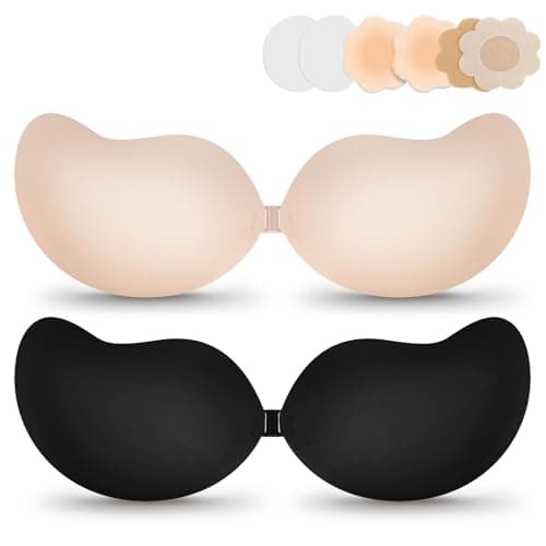 EIDOS Strapless Backless Sticky Push Up Bra - Invisible Adhesive Bra for Women with Nipple Covers 2026 112 (US, Cup Band, C, Beige+Black)