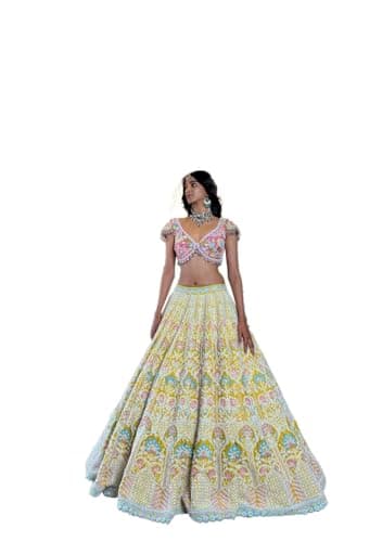 Indya Multicolor Embellished Silk Blended Lehenga Set