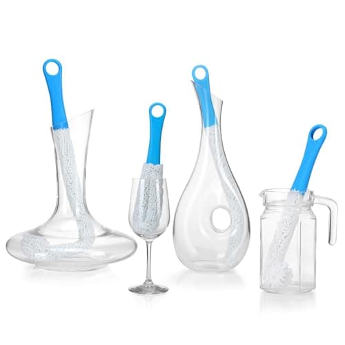 Drincarier 4 Pieces Decanter Cleaning Brush Flexible Bottle Scourer Household Cleaning Tools for Wine Decanters Goblets Glasses Cups