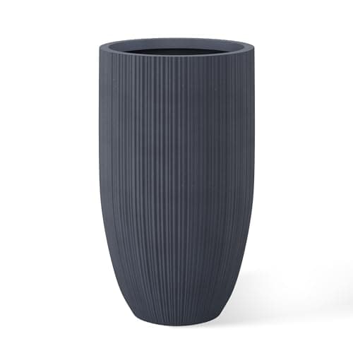 Kante 24 Inch Tall Round Concr...Patio Porch, Textured Charcoal