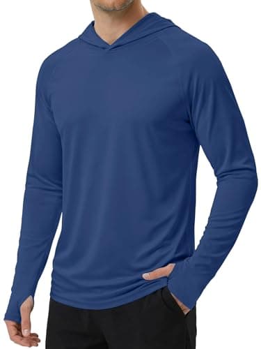 KINSWT Sun Shirt UPF 50+ Men's Fishing Shirt Long Sleeve UV Protection Hoodie Rash Guard for Swimming Running Hiking Blue-Gray L