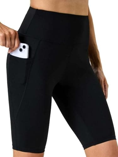 Enjoyoga 11" Biker Shorts Women with Pockets - Tummy Control Running Workout Gym Yoga Athletic Spandex Long Shorts- 33 A-Black S-M
