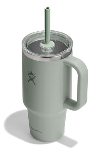 Hydro Flask 32 Oz Travel Tumbler with Handle, Clear Lid and Straw - Insulated Stainless Steel in 32 Oz Agave Green