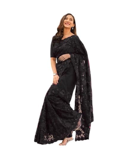 BE4ME.COM Alia Bhatt Wear Bollywood Movie Celebrity-Spired Chiffon Party Sari (Black 00)