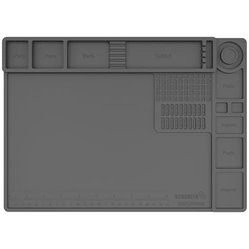 STREBITO Heat Resistant Silicone Soldering Mat up to 932°F, Silicone Work Mat Soldering Pad for Electronics Repair, Magnetic Mat for Watch, Phone, Tablet, Eyeglass, Knife, Size 13.8"x9.9" (Grey)