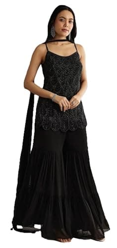 Shriva Fashion Indian Pakistani Ready to wear salwar kameez palazzo with embroidery work eid wedding party for women (2930) (Black, 46)