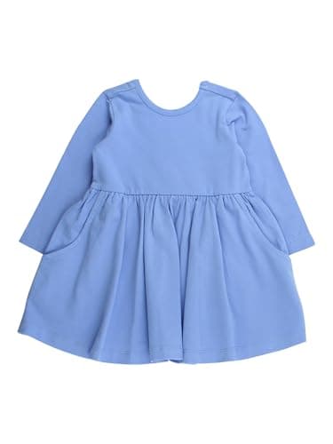 RuffleButts Baby/Toddler Girls Knit Long Sleeve Twirl Dress with Pockets - Periwinkle Blue, 2T