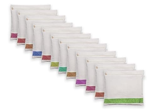 Cotton Saree Bags, Covers for Storage Set with Zip Closure for Clothes Bags and Wardrobe Organizer with Transparent mesh window (16 x 14 Inches) (Pack 0f 12)