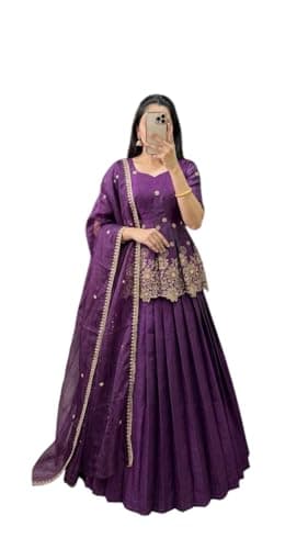 Indian Style lehenga choli for women Wedding Party Wear Dress fully stitched. (purple, 46)