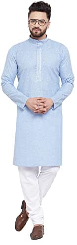 Maple Clothing Cotton Self Design Men's Kurta Pajama Evening Wear Self Design (Sky Blue, S)