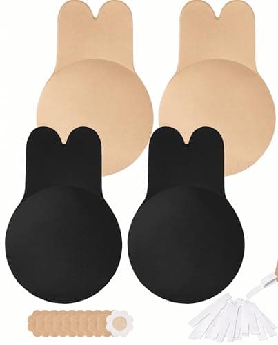 Sticky Bra for Women,Rabbit Ear Lift Up Adhesive Bras,Backless Strapless Push Up Bra for Deep V Dresses, with Nipple Covers Cakes Sticky Bra