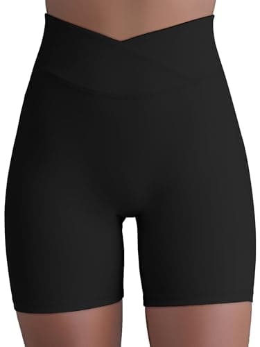 Sunzel Hidden Butt Lifting Scrunch Biker Shorts for Women High Waist Crossover Yoga Gym Workout Shorts with Tummy Control Black Medium