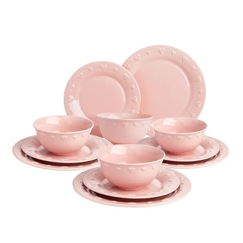 Paris Hilton 12-Piece Dinnerwa...rowave & Dishwasher Safe, Pink