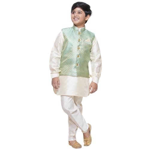 AJ DEZINES Boys Indian Wear Bollywood Style Kurta Pyjama Waistcoat for Kids (536_C_GREEN_2)