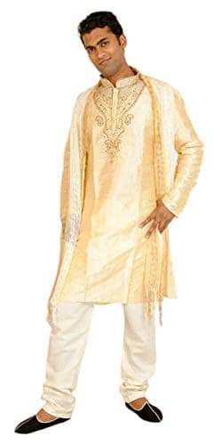 Apparelsonline Gold Men Kurta Shirt Set Sherwani Indian Wedding Festival Party Wear (Xlarge)