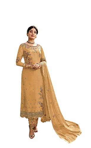 shopNstyle Ready to Wear Indian Pakistani Ethnic Wear Designer Straight Salwar Kameez Churidar Suit for Womens (Yellow 2, XXL)
