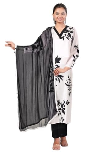 Chandrakala Printed Kurta Pant Set for Women With Dupatta Black Off White,2X-Large (K242BLA5)