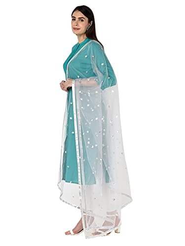 DUPATTA BAZAAR Women's Embellished Silver Net