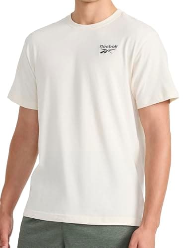 Reebok Men’s Small Embroidery Crewneck T-Shirt, Standard Fit, Lightweight Cotton-Poly Jersey Fabric, Birch, Medium
