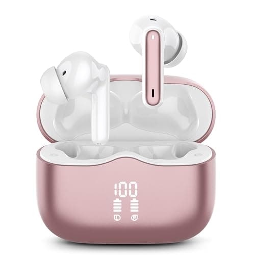 Wireless Earbud, Bluetooth 5.3 Headphones Deep Bass with 4 HD Mics, Wireless Headphones in Ear 40H Playtime, Bluetooth Earphones with Light Weight, IP7 Waterproof Ear Buds for Android IOS, Rose