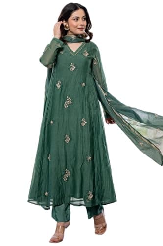 The Red Lion Enterprise Green Anarkali Embroidered Kurti Set with Dupatta Ethnic Wear Festive Party Outfit (US, Alpha, XX-Large, Regular, Regular, GREEN)