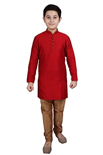Pro-Ethic Style Developer Kid's Indian Clothing Traditional Wear Silk Kurta Sets for Boys | Pack Of 1 (Maroon, 5-6 T)