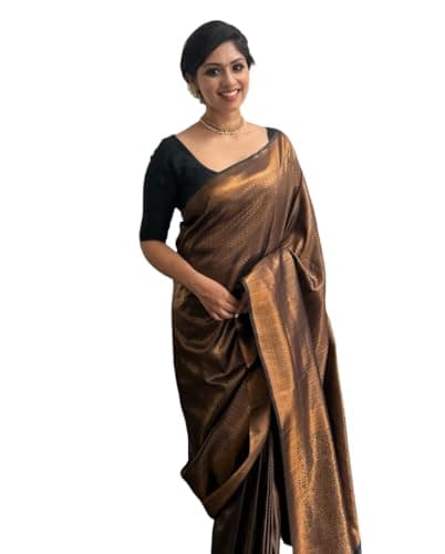 Aqila Attire Women's Traditional Designer Saree with unstitched Blouse Piece – Elegant Wedding, Party & Festive Wear Silk Blend Saree (Brown)