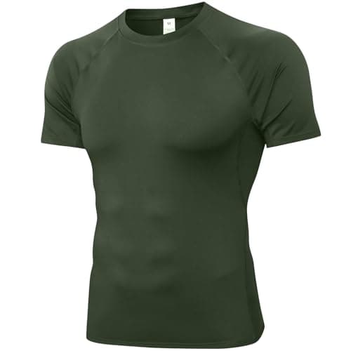 SPVISE Army Green Men's Short Sleeve Compression Shirt Performance Sports Tight Muscle Tops Athletic Workout Running T-Shirts