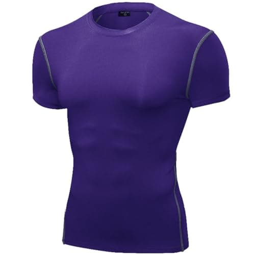 SPVISE Purple Men's Compression Shirts Short Sleeve Cool Dry Athletic Workout Shirts Sports Baselayer Undershirts Gym Shirt