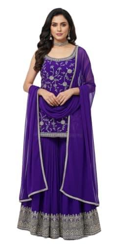 RoohVastra Ready to wear salwar kameez for women, Indian wedding, Embroidered, Ethnic Pakistani, Eid suit R-5855 (Purple, 46)