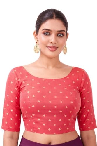 Indian Jacquard Silk Saree Blouse for Women Bollywood Choli Top | Ethnic Crop Top for Wedding, Party, Navratri, Festival Wear, Eid Red