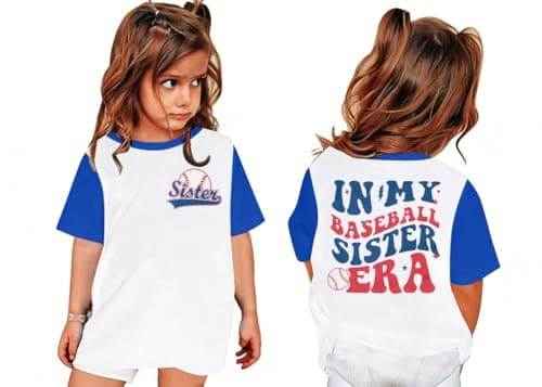 FRYAID Toddler Baseball Sister Shirt Baby Girl Baseball Outfit Big Sister Shirt Birthday Girl T-Shirt Summer Cotton Tee Top C-Blue