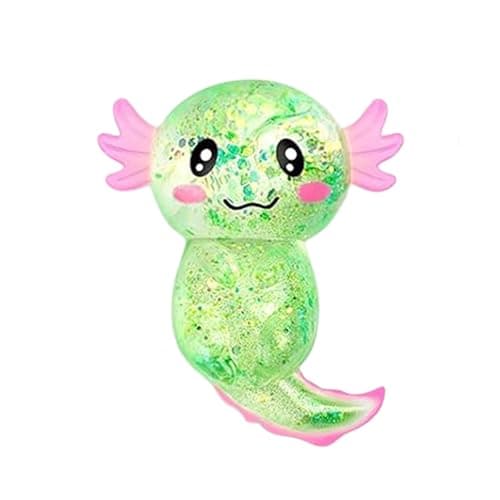 Glitter Axolotls Squishies Toy, Stretchy Axolotls Stress Ball, Soft Squeeze Sensory Fidget Toys for Kids Adults, Cute Easter Basket Stuffers Party Favors Classroom Prizes (Green)