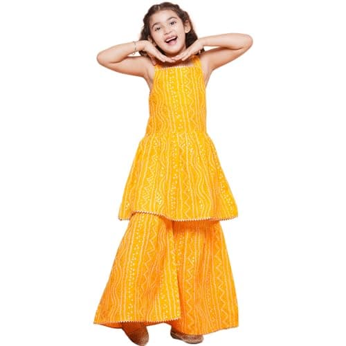 AJ DEZINES Girls Indian Ethnic Wear Salwar Kameez For Kids|Girls Punjabi Suit|Kids Kurta Sharara Set|Indian Dress|Yellow-28