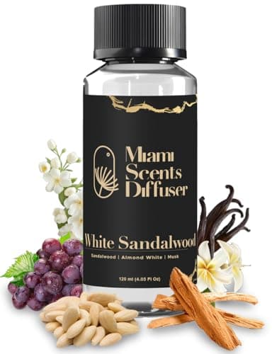White Sandalwood Essential Oil Refill Luxury Hotel Inspired - Long Lasting Aroma for Home & Commercial Diffuser, 120 ml Fresh Blend of Musk and Almond White, Scent for Office Spa Wellness Aromatherapy