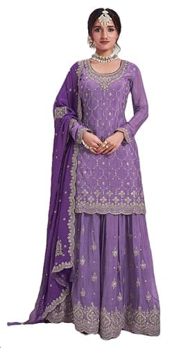 STELLACOUTURE indian salwar kameez ready to wear Eid festival embroidered wedding shalwar suit for women 2819-O (Purple, 36)